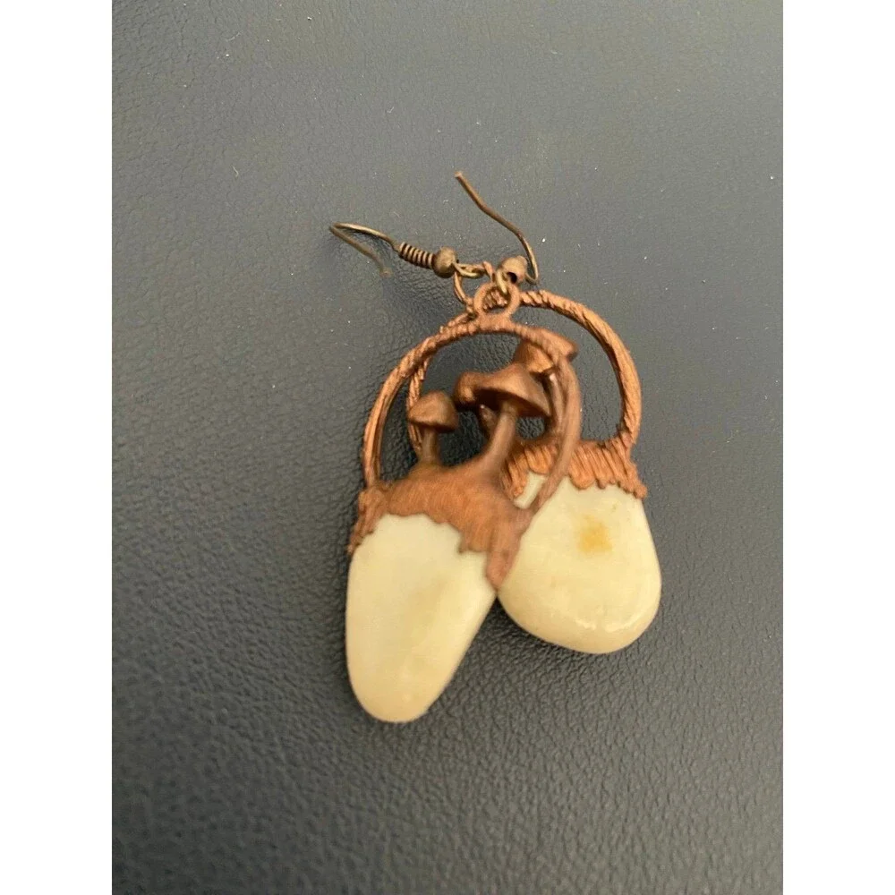 Brass moonstone mushroom earrings